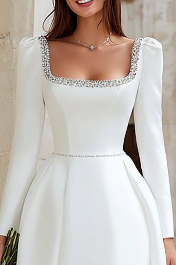 Mini robe de fiançailles trapèze ivoire à encolure carrée